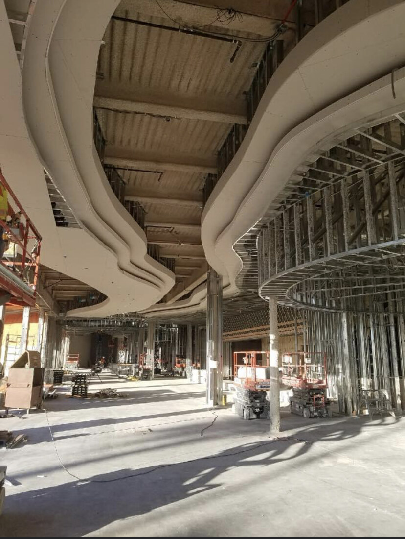 Finished curved architectural drywall soffit from Brett Bradley's project history
